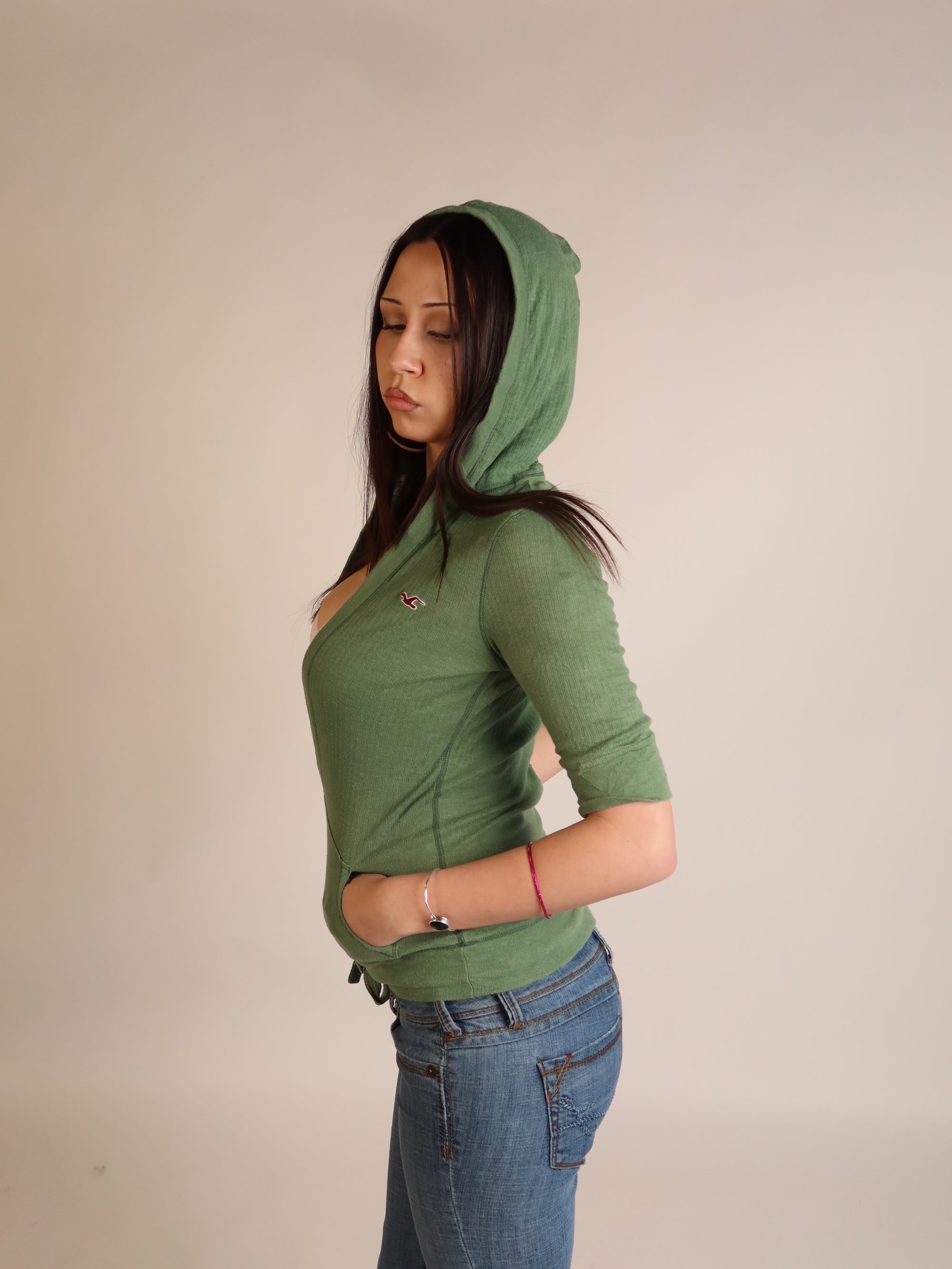 Hollister Green Hooded Wrap Top S