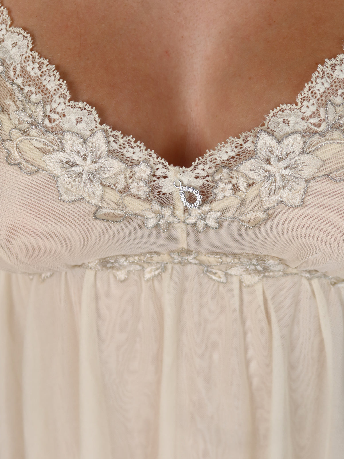 Cream Floral Lace Chiffon Babydoll Cami S