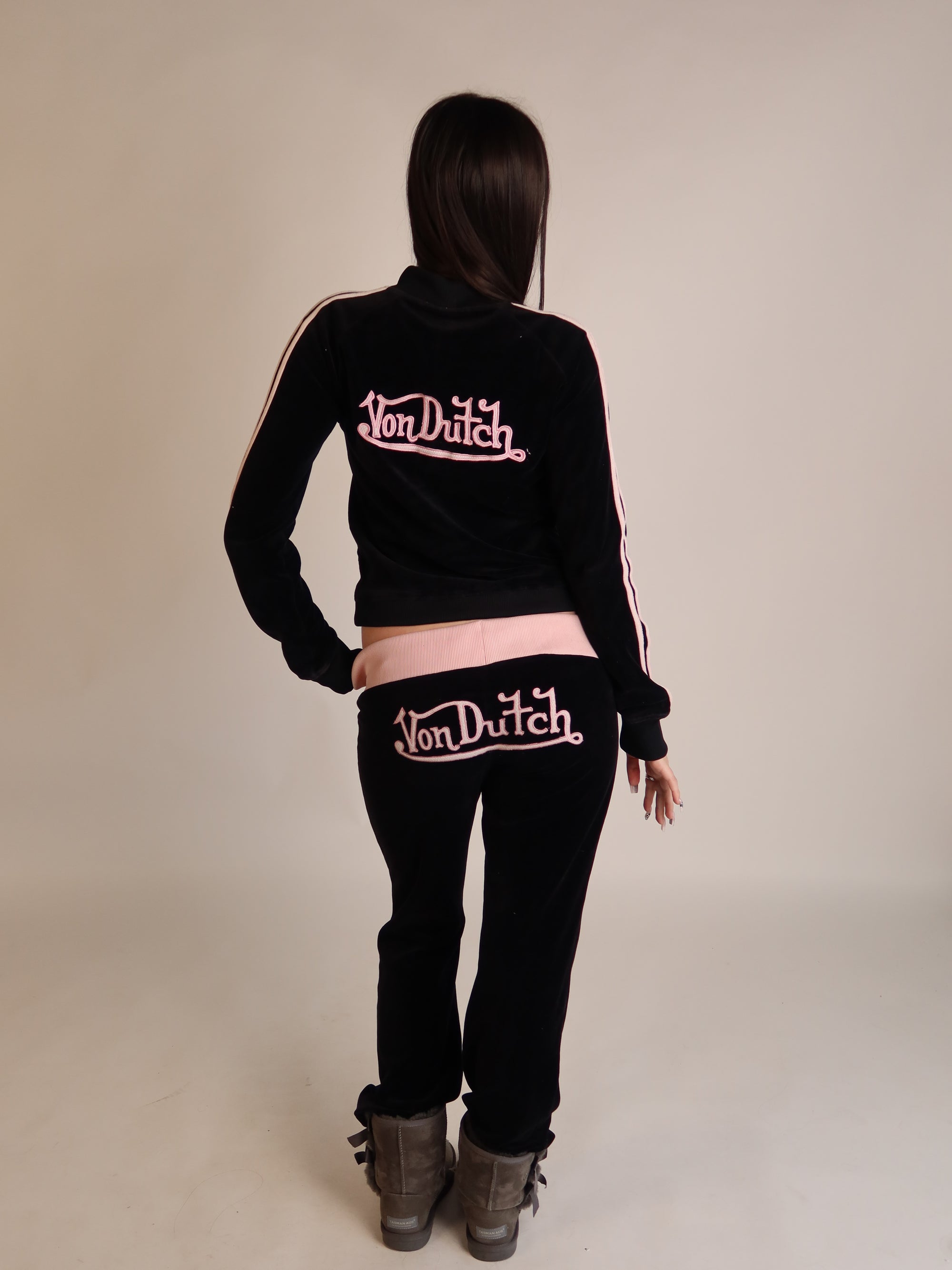 RARE Von Dutch Black Velour Set S