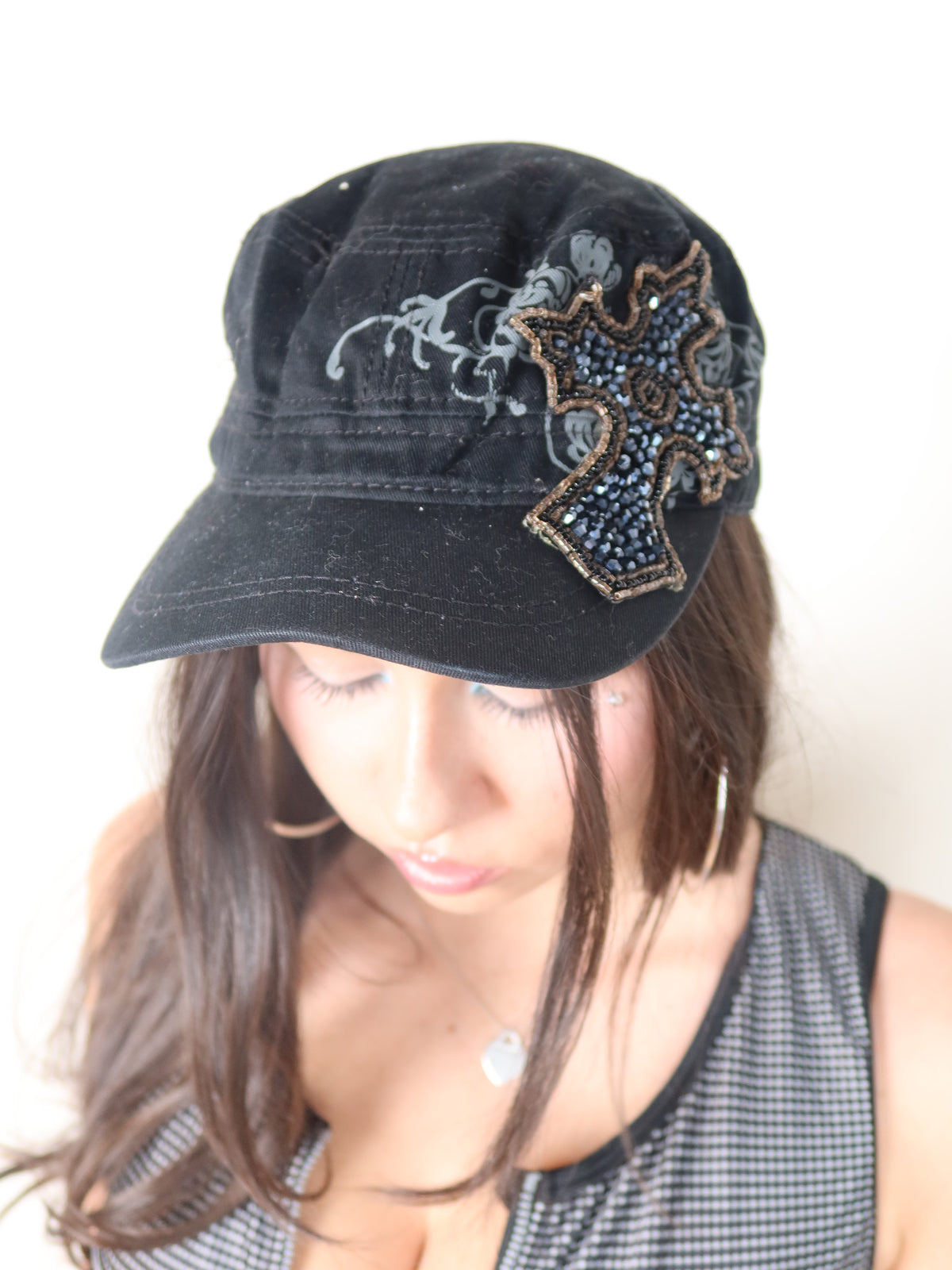 Black Beaded Cross Cadet Cap