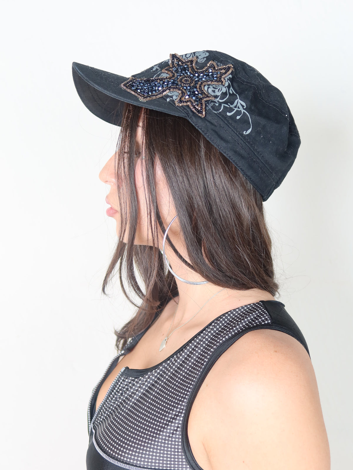 Black Beaded Cross Cadet Cap