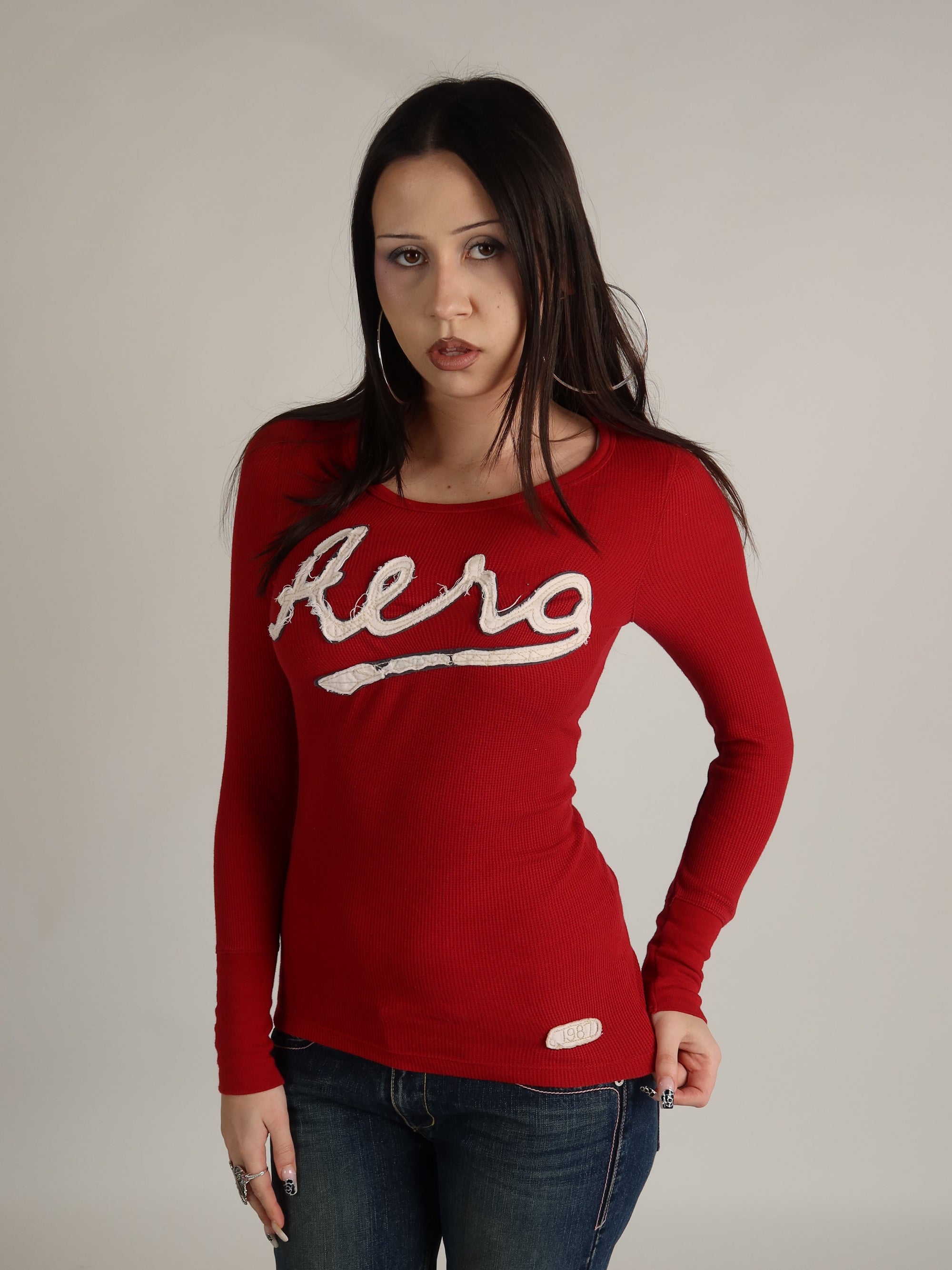 Aeropostale Red Waffle Knit Long Sleeve S