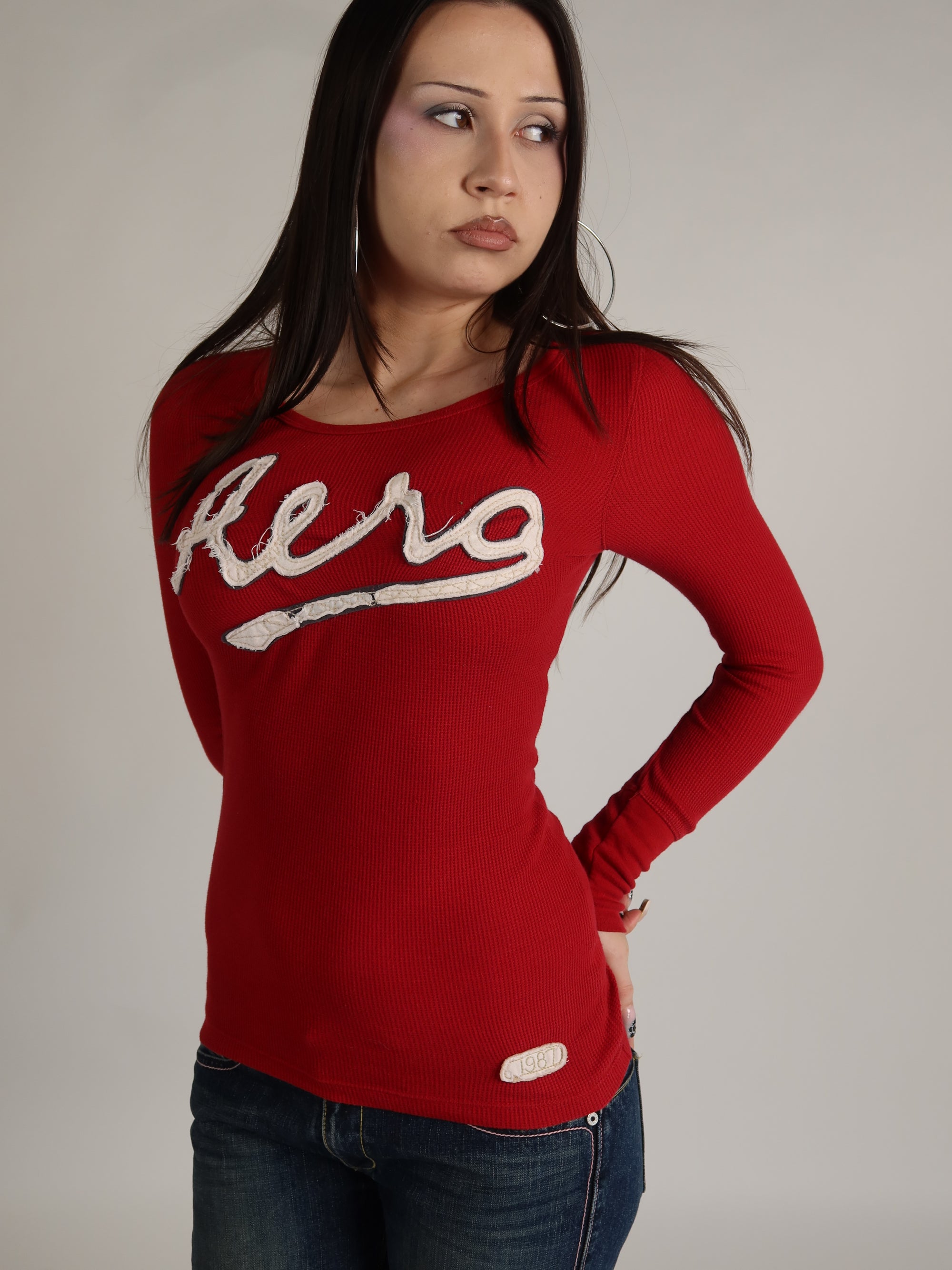 Aeropostale Red Waffle Knit Long Sleeve S