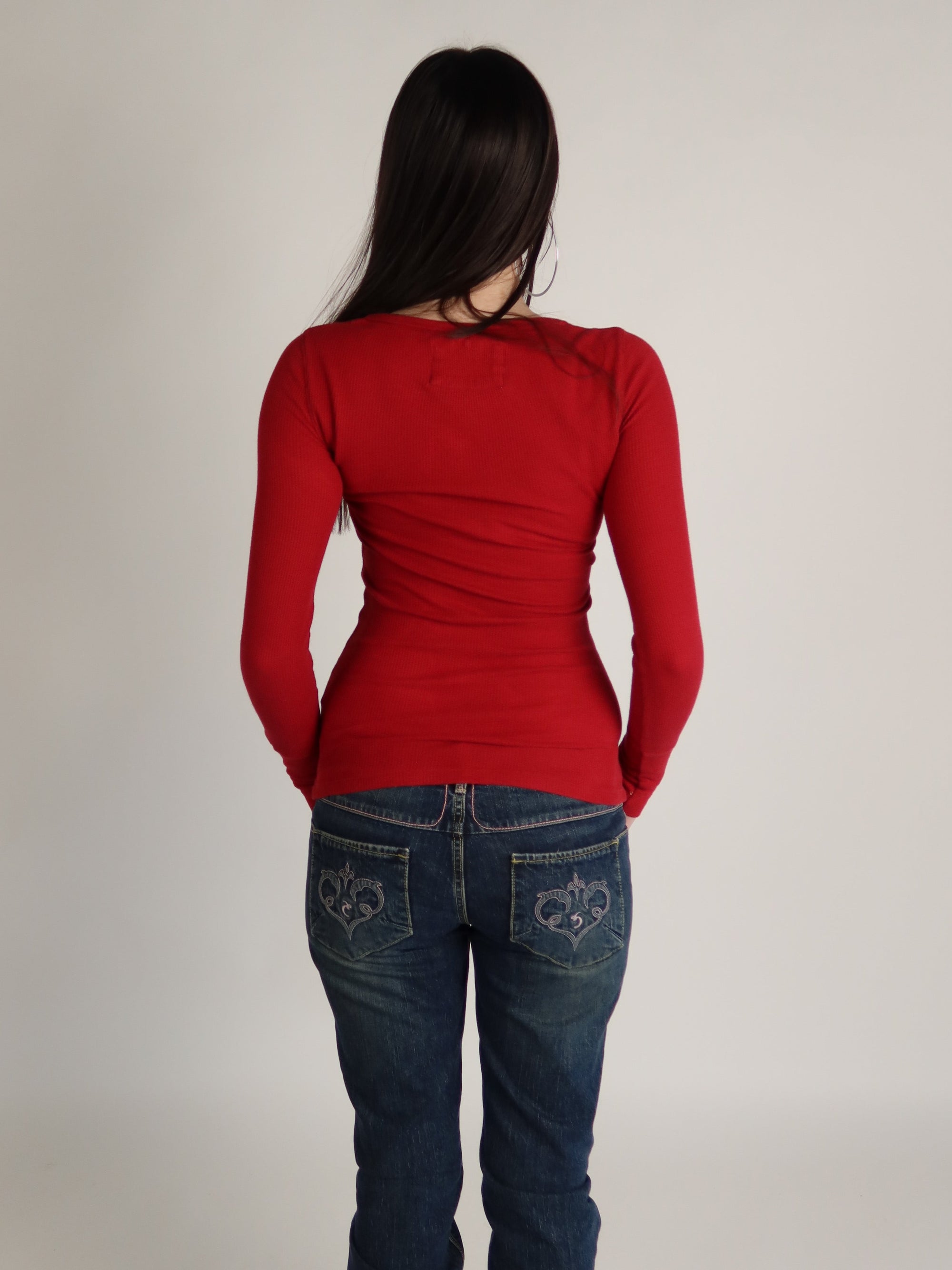 Aeropostale Red Waffle Knit Long Sleeve S
