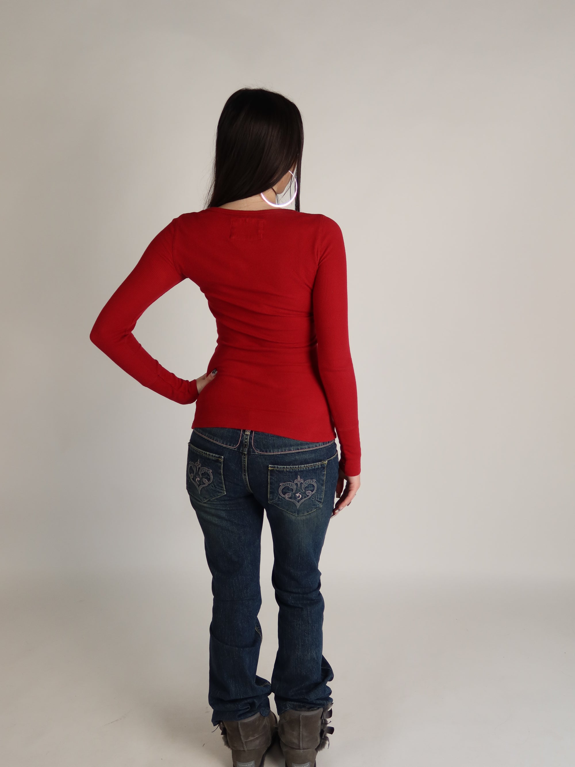Aeropostale Red Waffle Knit Long Sleeve S