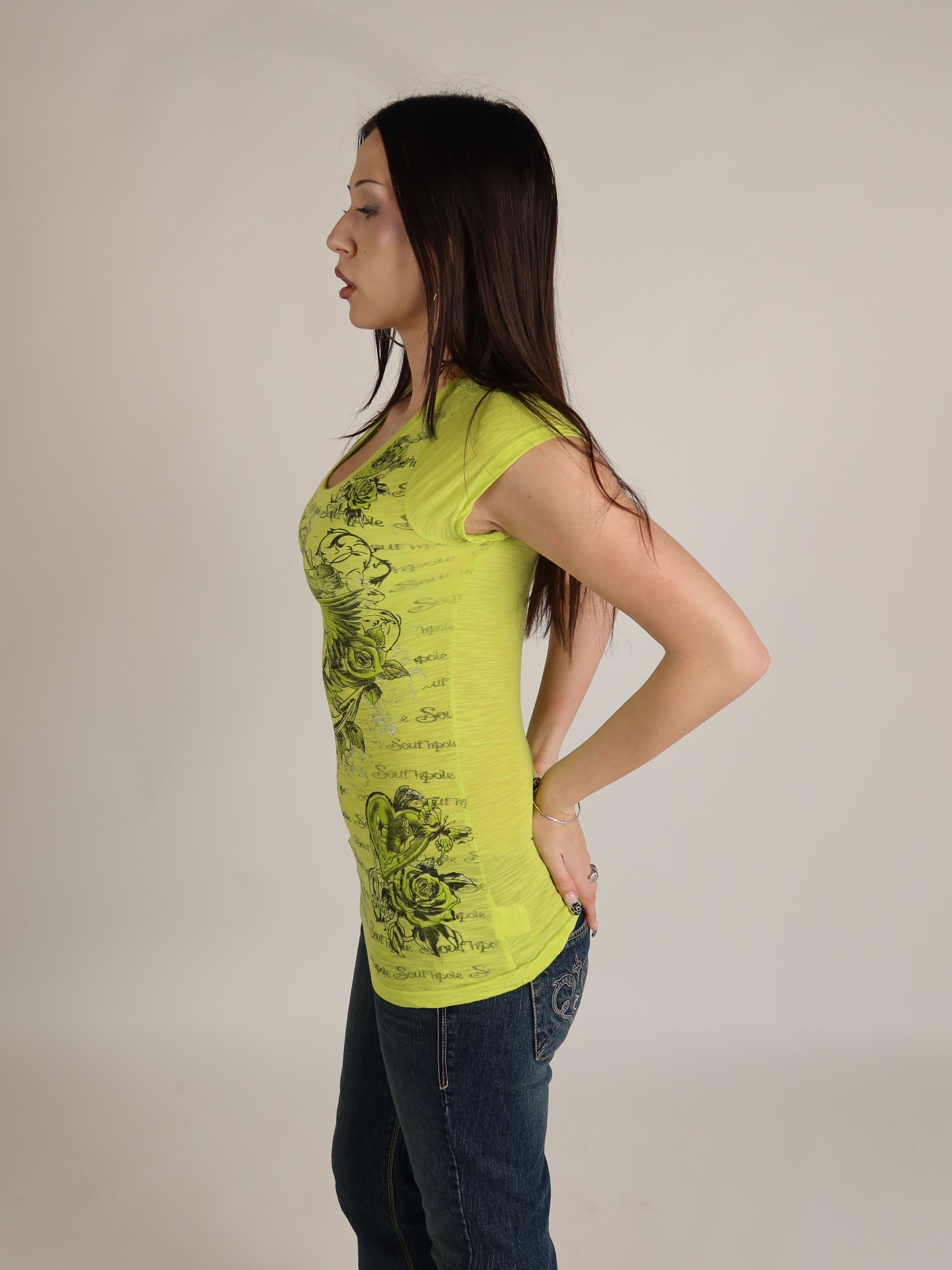 Mcbling Yellow Graphic Cap Sleeve Tee S/M