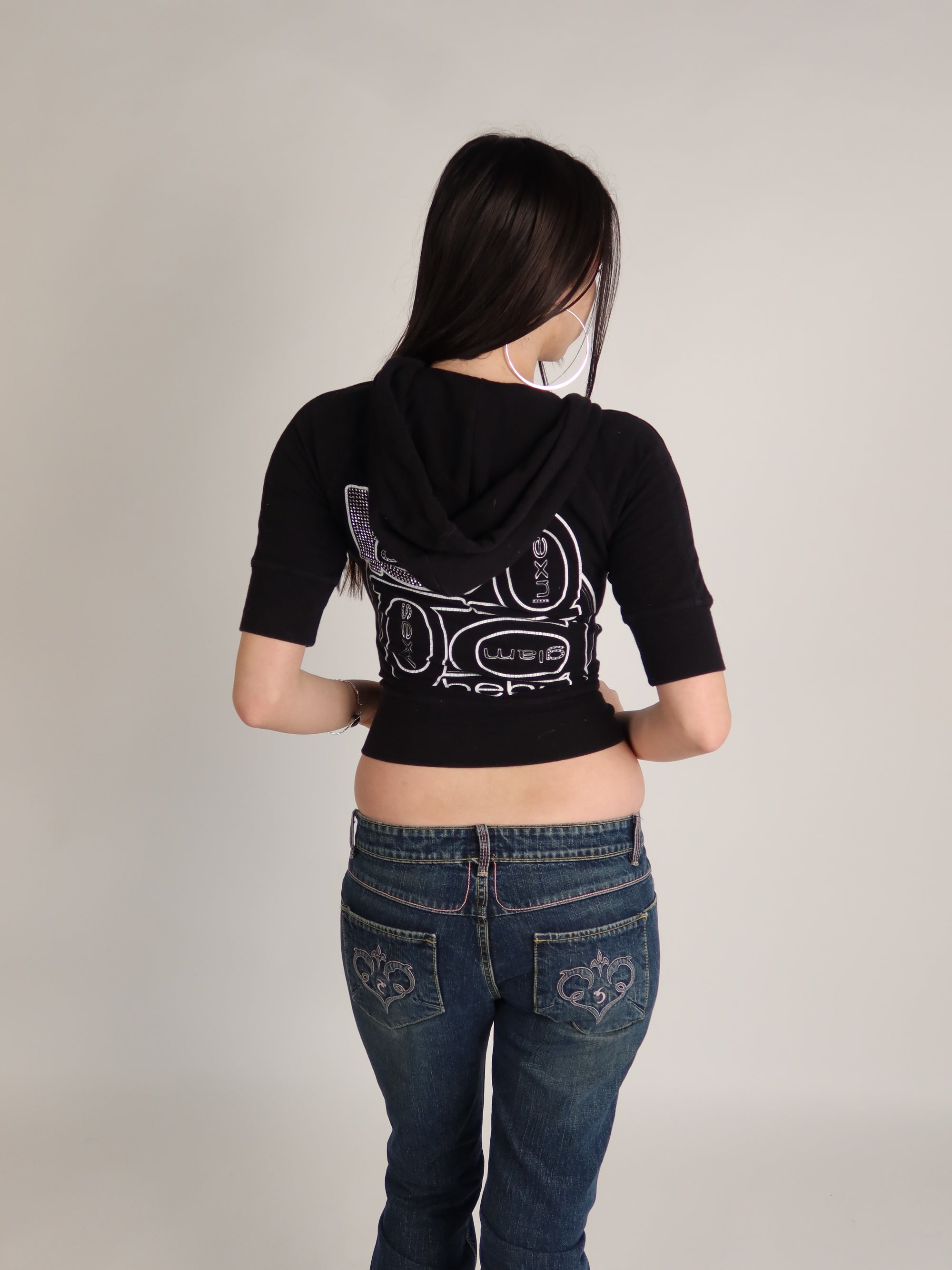 Bebe Black Rhinestone Zip Hoodie XS/S