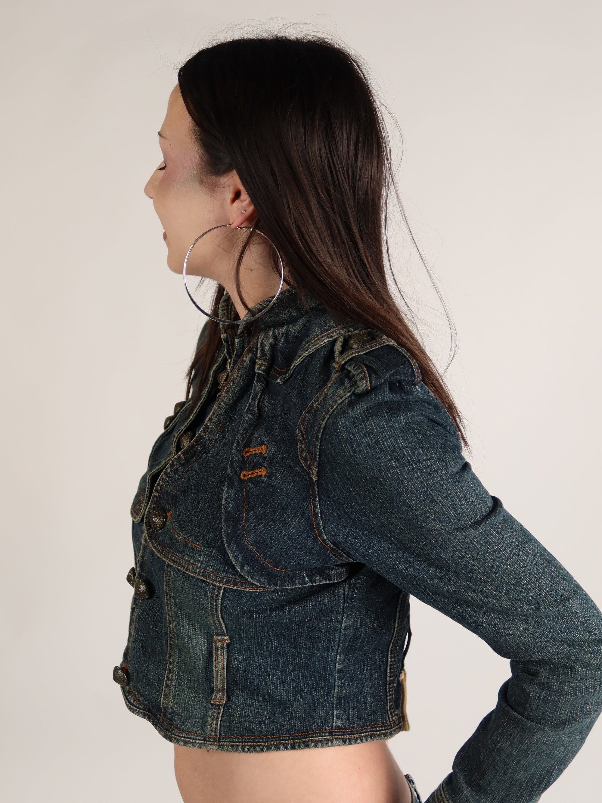 Cropped Denim Military Jacket S