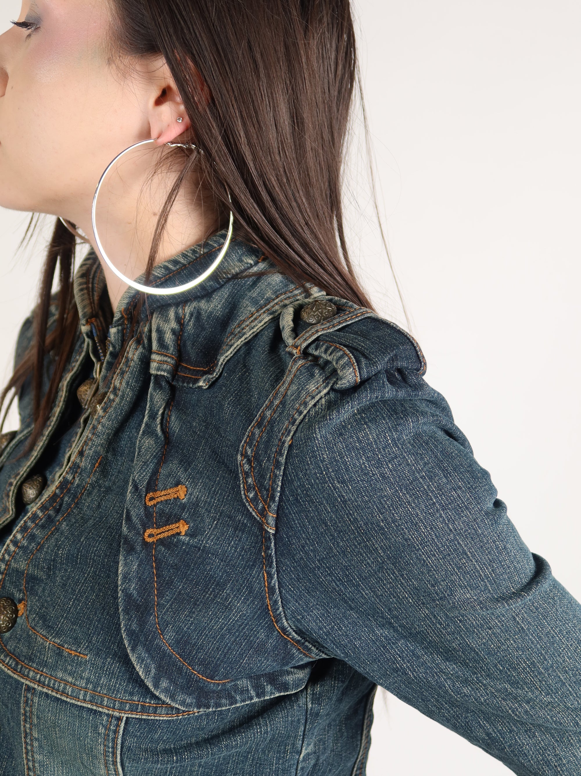Cropped Denim Military Jacket S