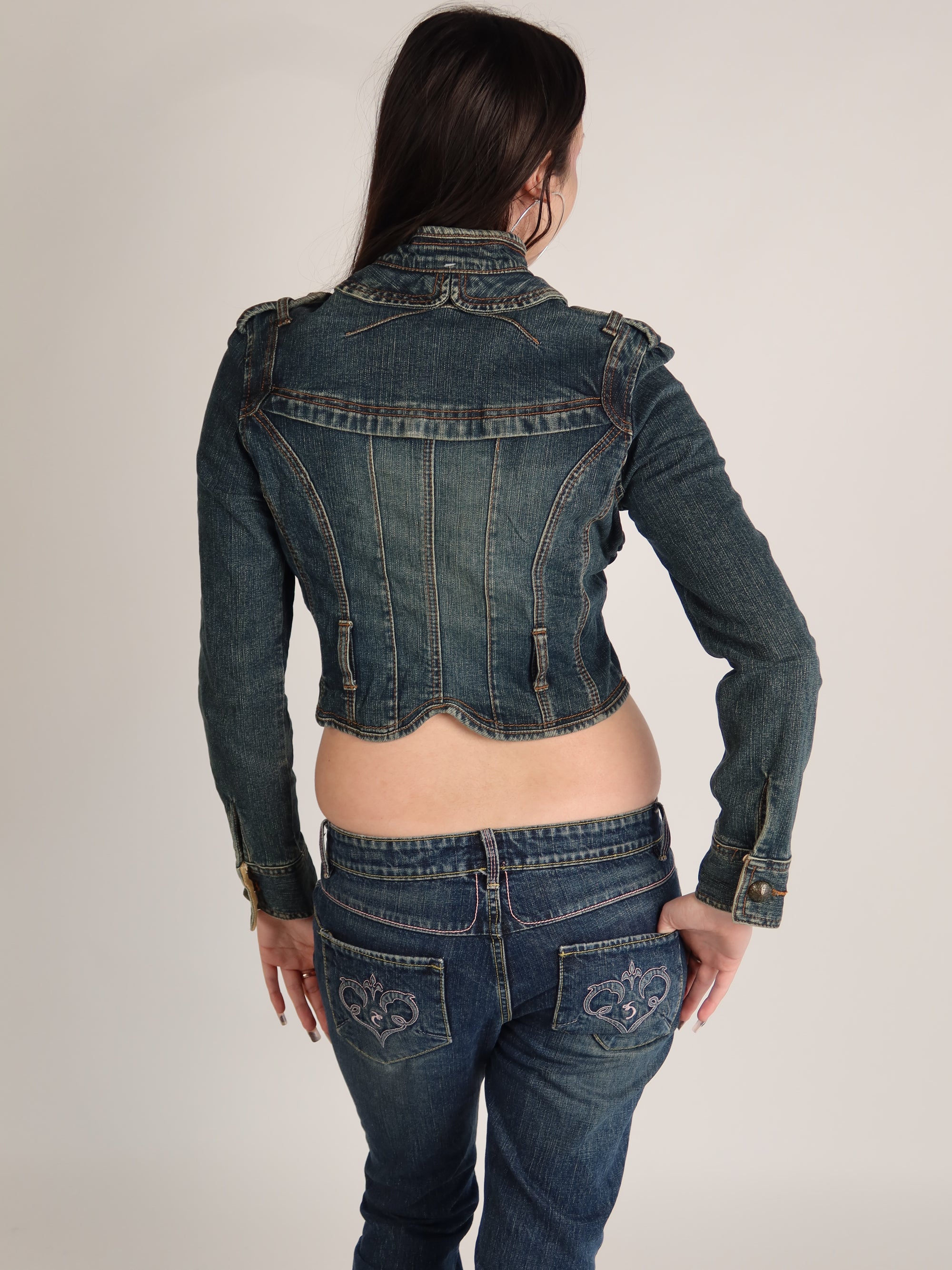 Cropped Denim Military Jacket S