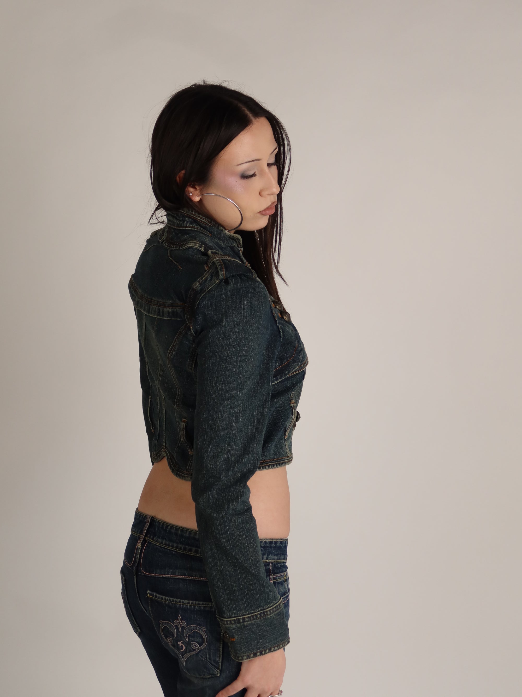 Cropped Denim Military Jacket S