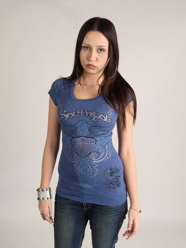 Mcbling Blue Winged Cross Tee S/M