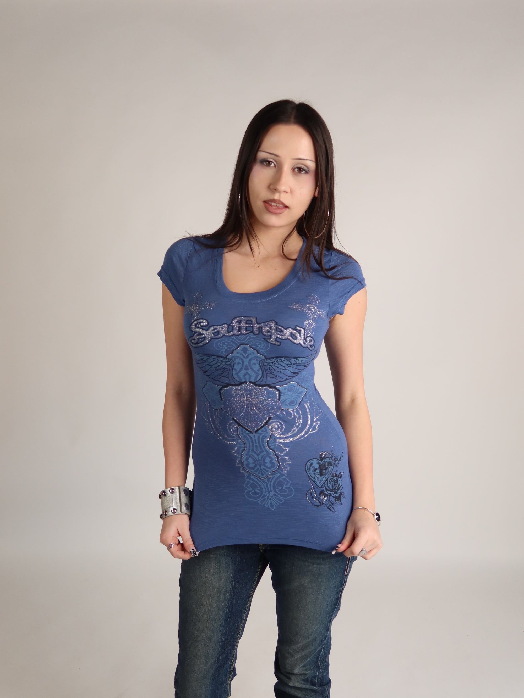Mcbling Blue Winged Cross Tee S/M