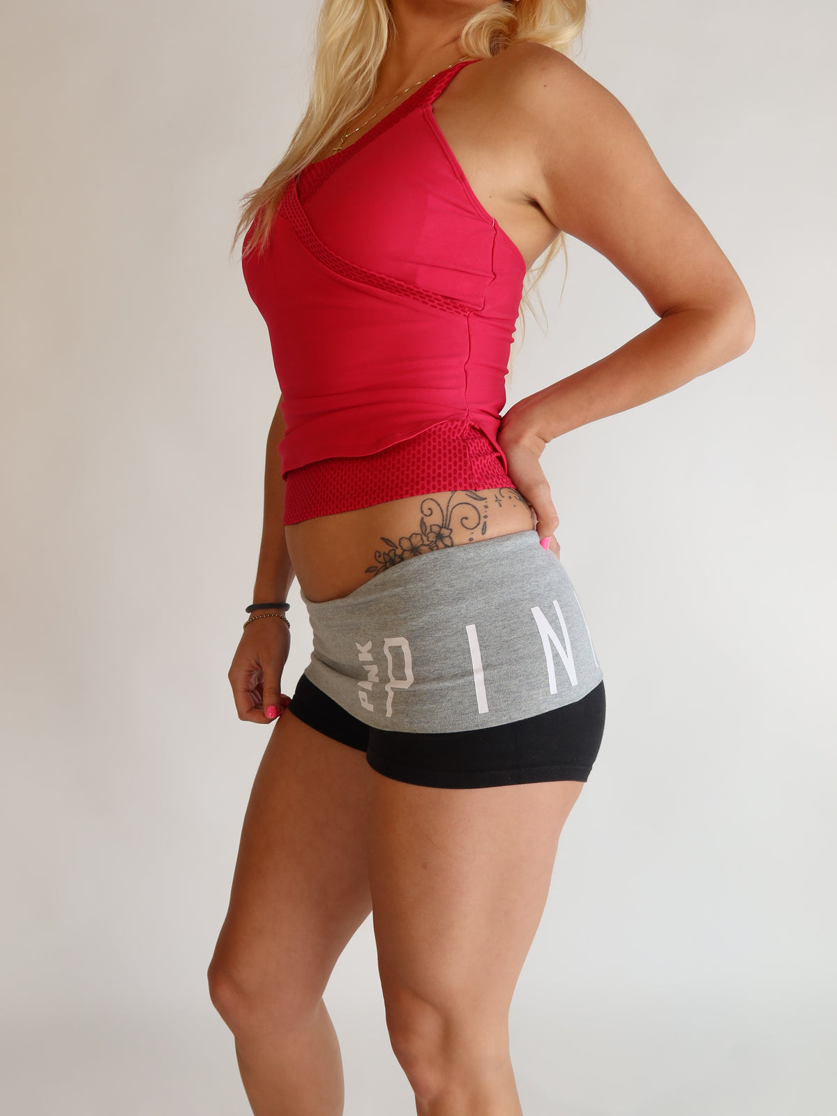 VS PINK Grey & Black Fold-Over Shorts S/M