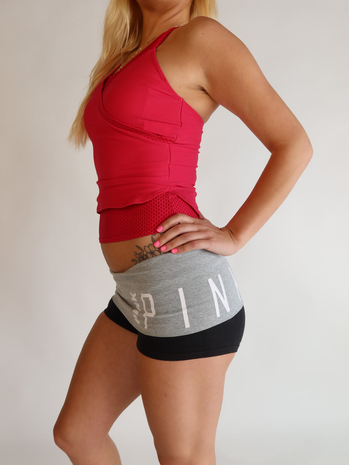 VS PINK Grey & Black Fold-Over Shorts S/M