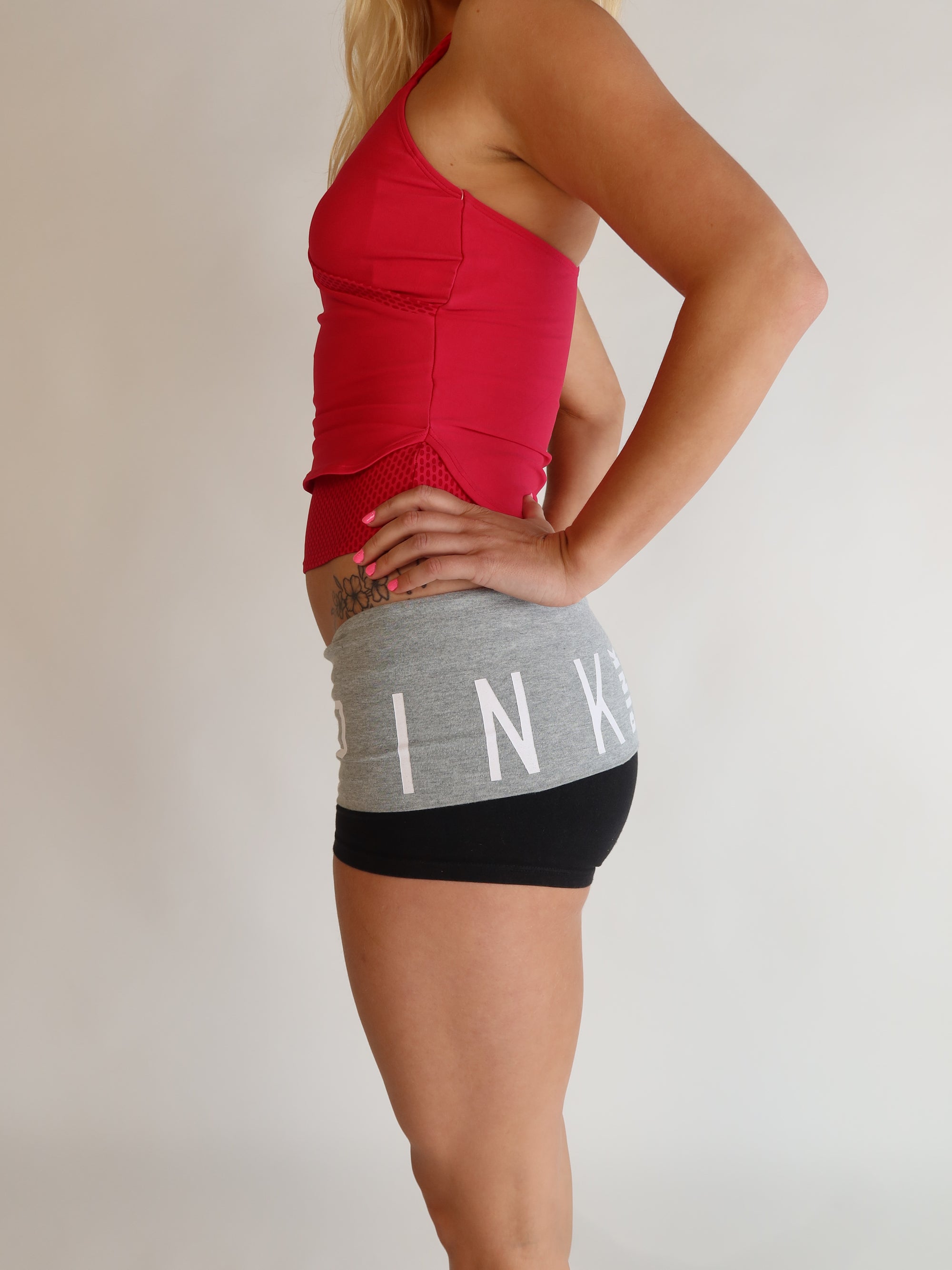 VS PINK Grey & Black Fold-Over Shorts S/M