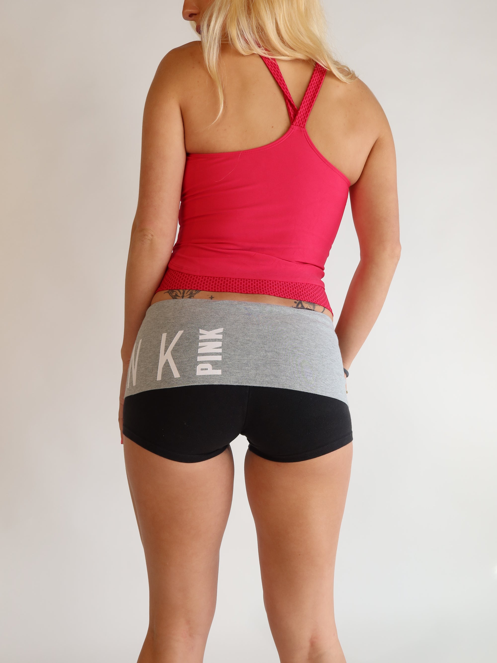 VS PINK Grey & Black Fold-Over Shorts S/M