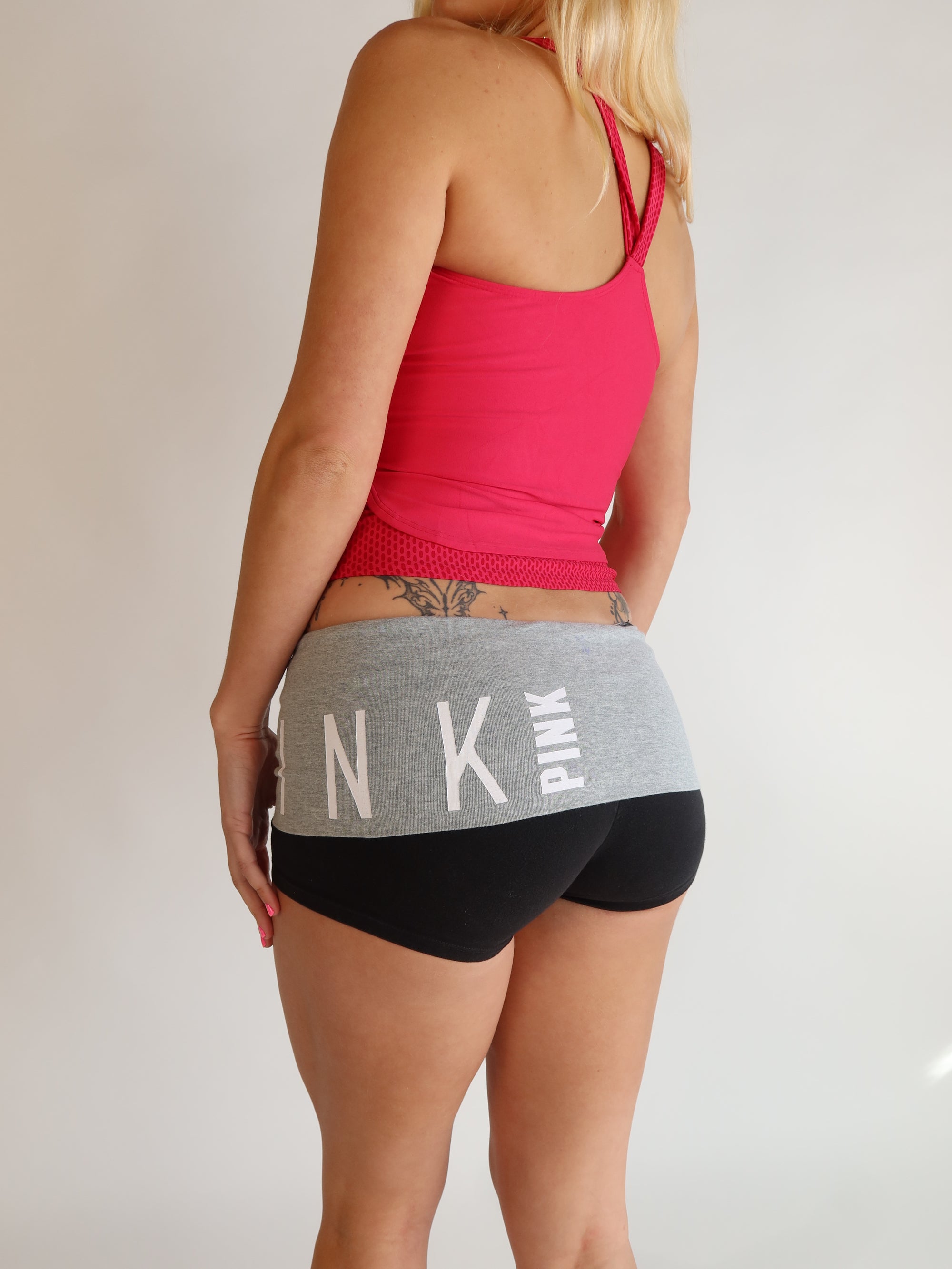 VS PINK Grey & Black Fold-Over Shorts S/M