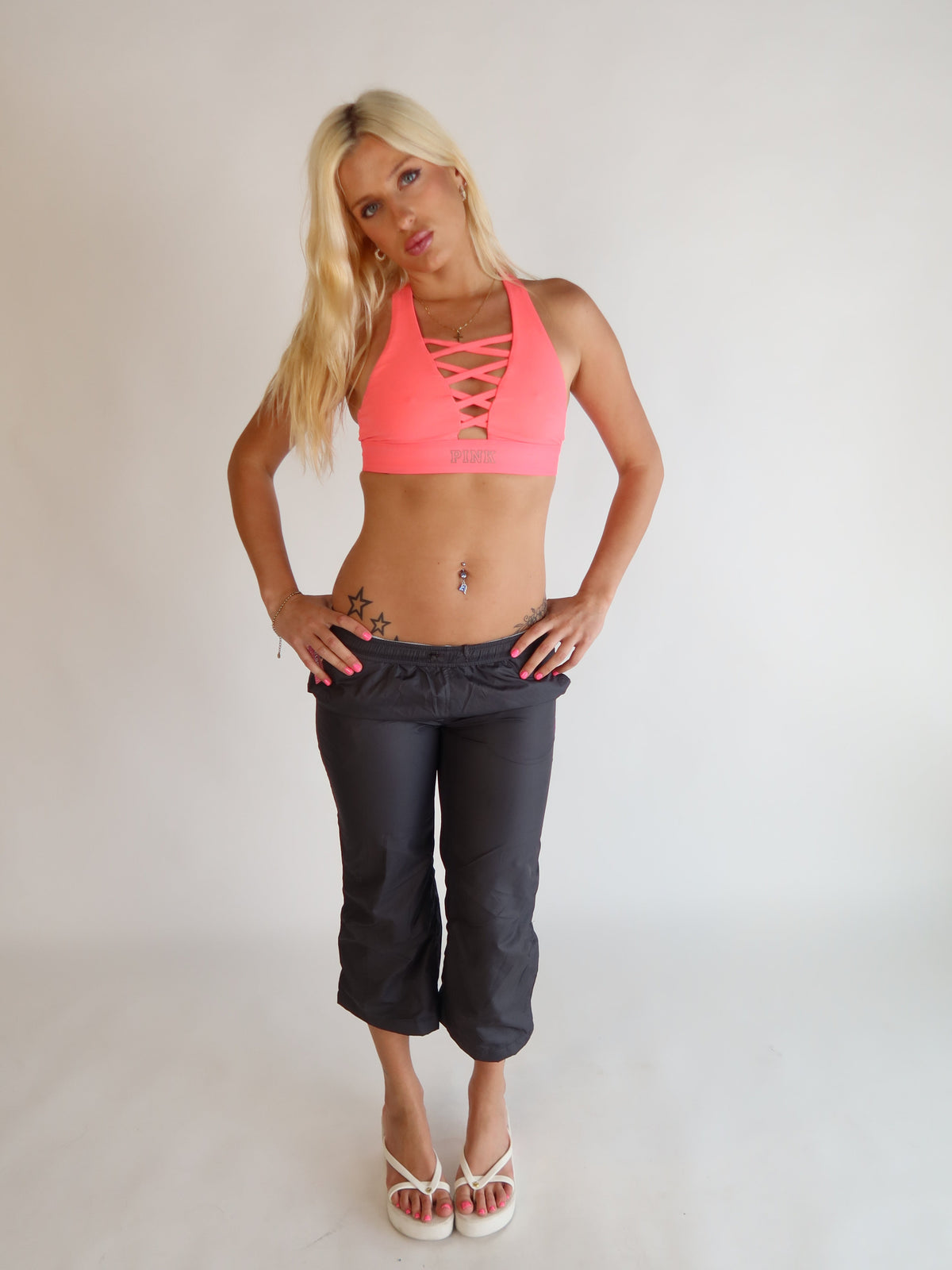 Sporty Grey Capri Track Pants S