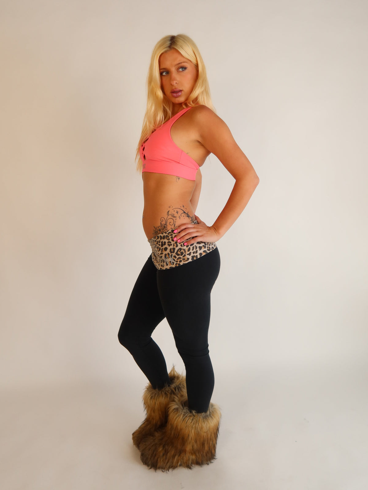 VS PINK Leopard Fold-Over Yoga Leggings S