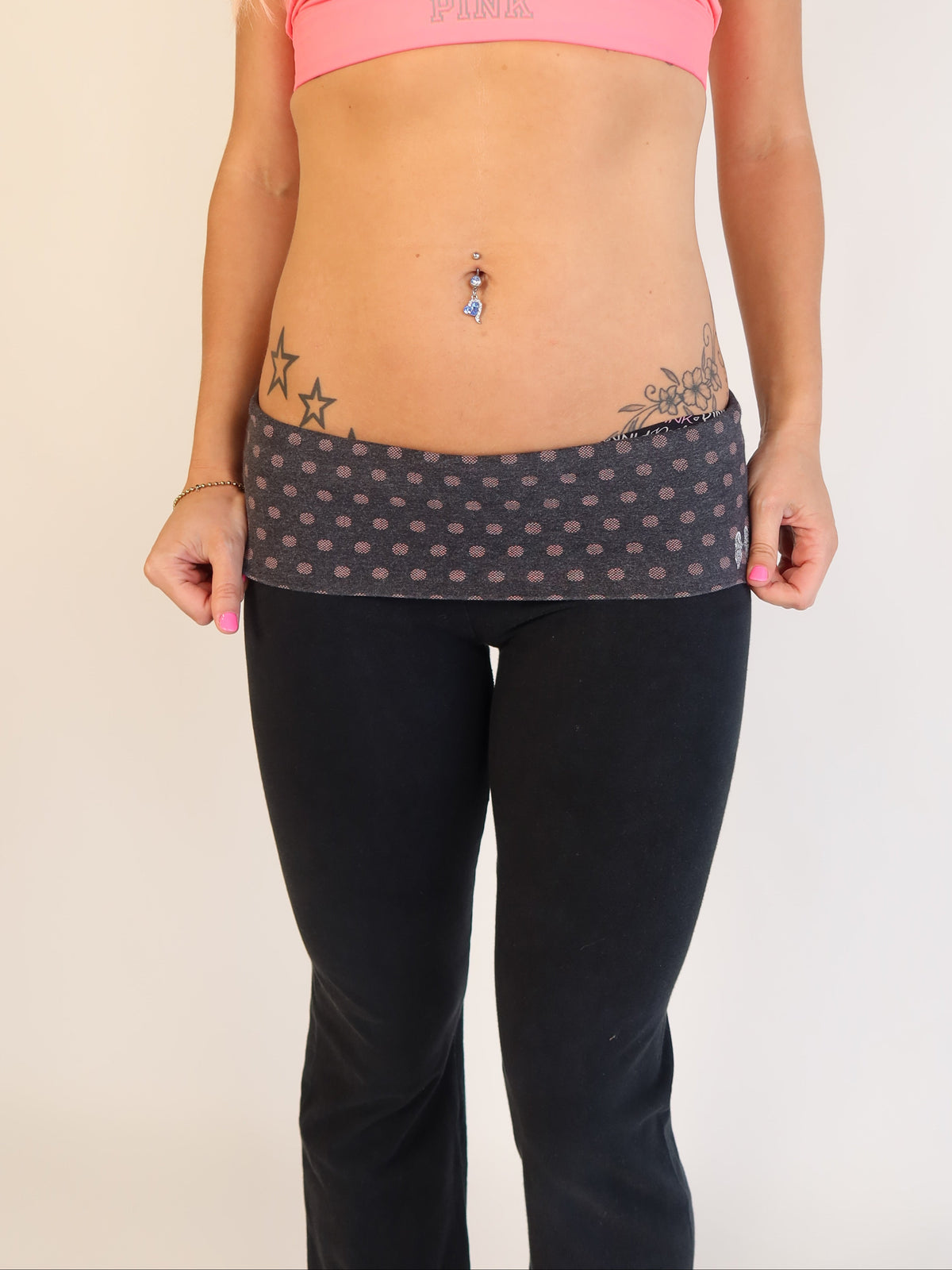 VS PINK Polka Dot Fold-Over Flare Yoga Pants S