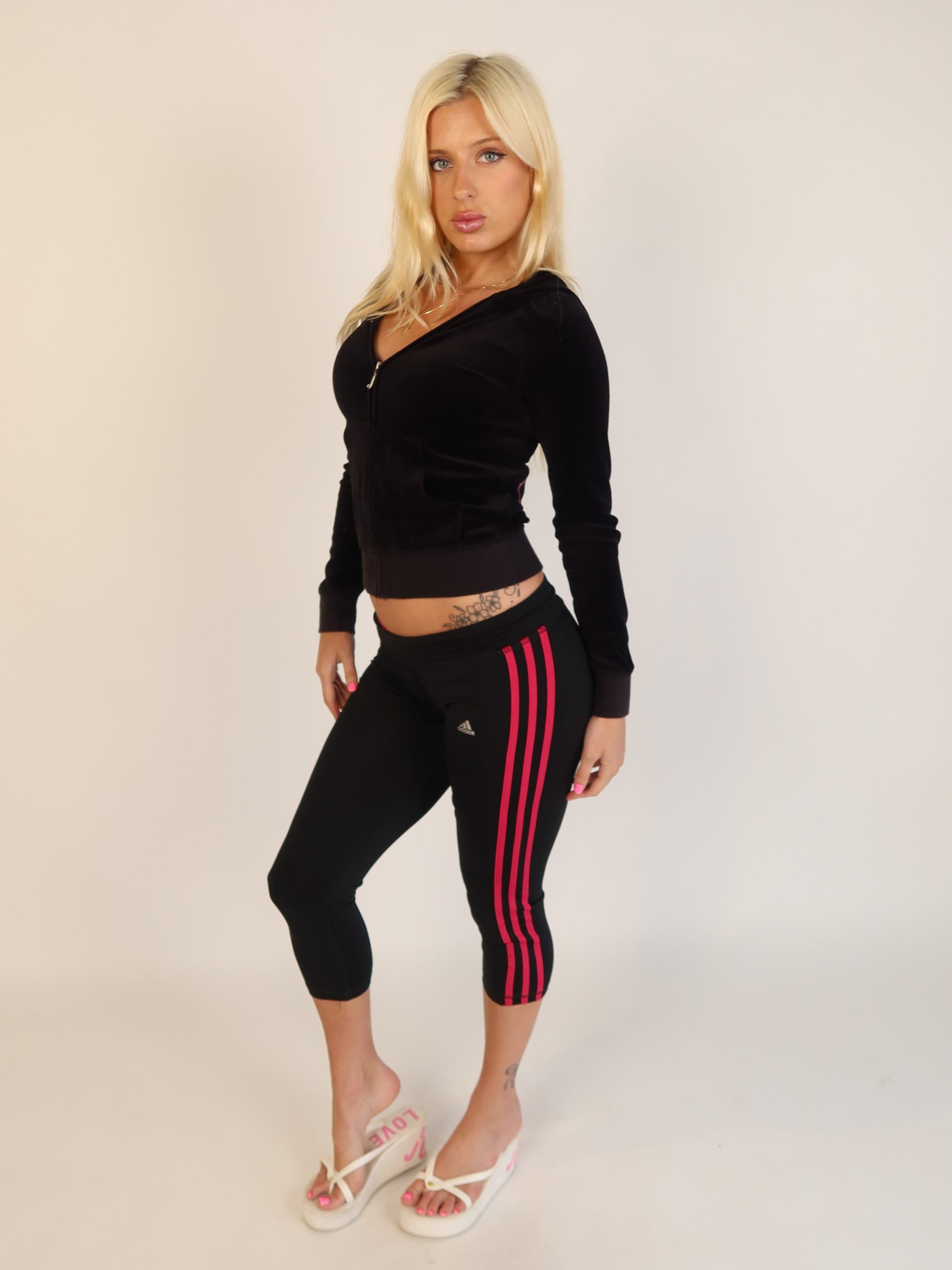 Adidas Black & Pink Capri Leggings S/M