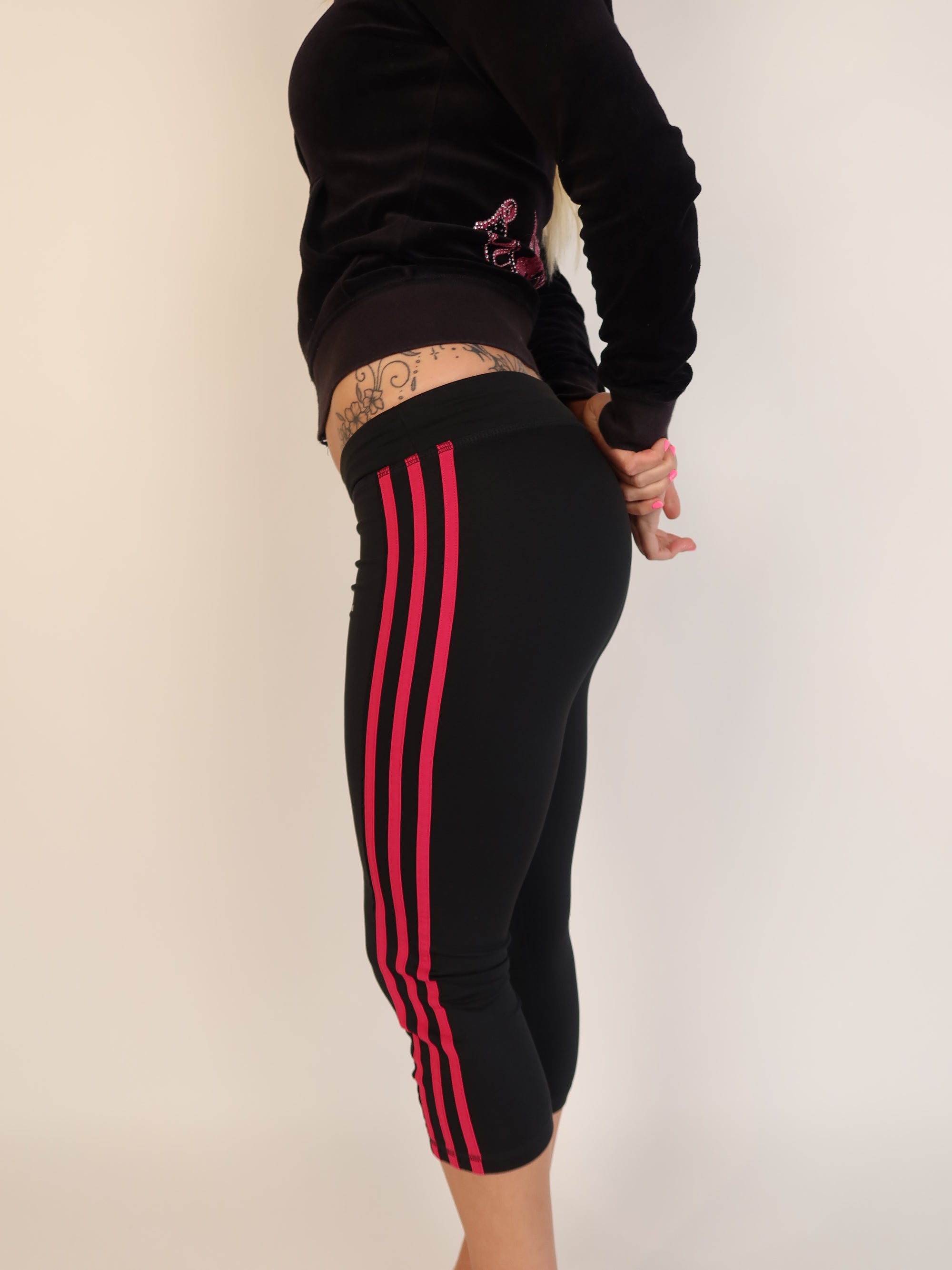 Adidas Black & Pink Capri Leggings S/M