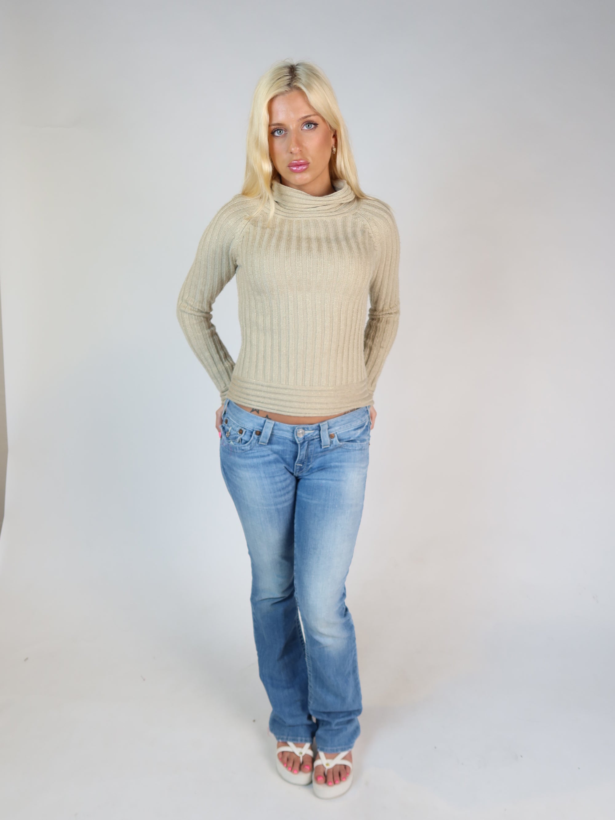 Metallic Cowl Neck Knit S/M