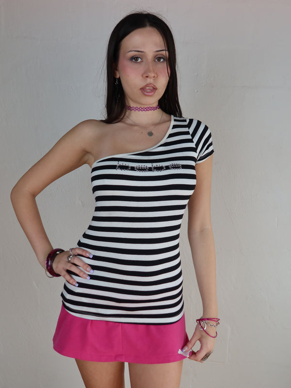 Vintage Bebe asymmetrical top, Y2K resale clothing at Brat's Closet.
